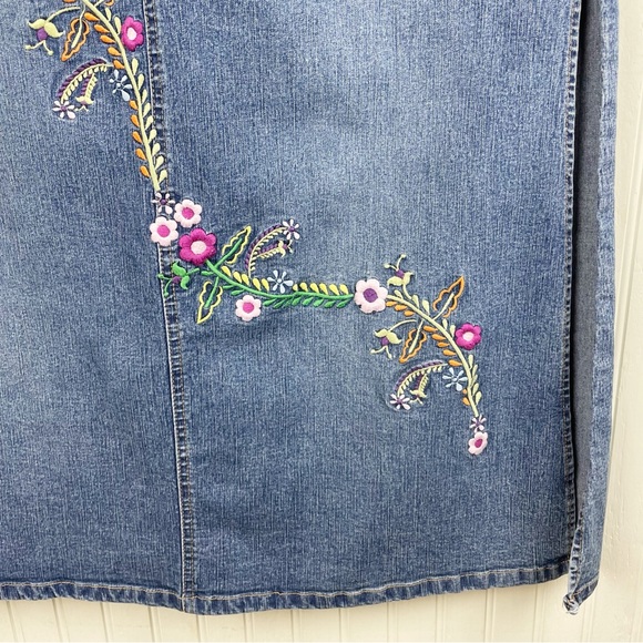 Vintage 90s Y2K Angels Double Slit Denim Maxi Jean Skirt Floral Embroidered 11 - Picture 6 of 10